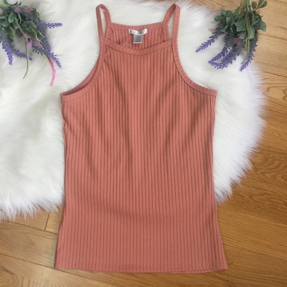 Bozzolo Coral/Peach High Neck Halter Tank Top L
